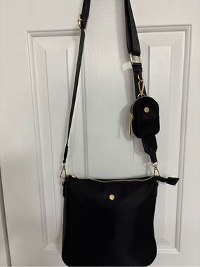 Mali and Lili Black Women's Nylon Crossbody Bag with Detachable Pouch 9x9x2